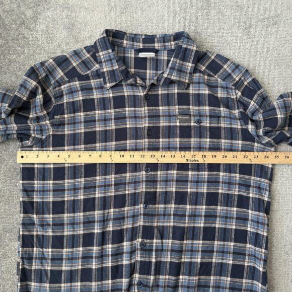 Columbia Shirt Mens XL Blue Brown Plaid Long Sleeve Button Down Outdoors Casual - Picture 5 of 7